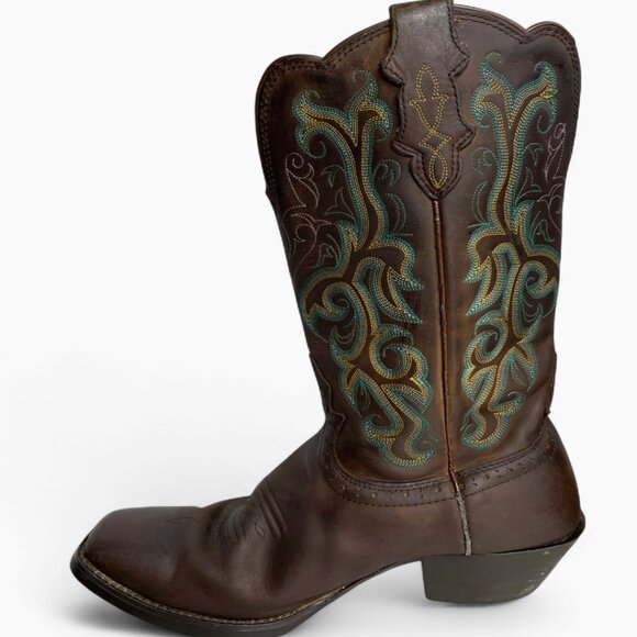 Justin Boots Women's 8.5 Turquoise Leather Western Cowboy Cowgirl Square Toe - Picture 5 of 13